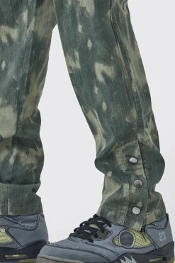 Slim Smoke Camo Cargo Trouser With Popper Hem | BoohooMAN UK