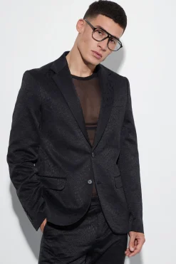 Slim Snake Jacquard Suit Jacket | BoohooMAN UK