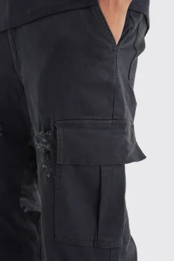 Slim Stacked Flare Camo Gusset Rip And Repair Trouser | BoohooMAN UK