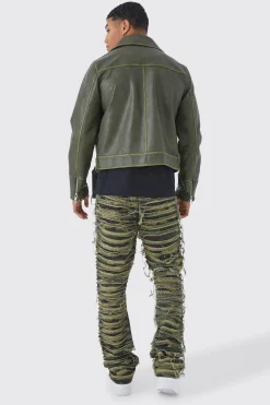 Slim Stacked Flare Heavily Distressed Camo Trouser | BoohooMAN UK
