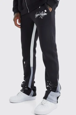 Slim Stacked Flare Jogger With Gusset Panel | BoohooMAN UK