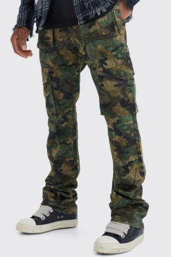 Slim Stacked Flare Multi Cargo Camo Bandana Trouser | BoohooMAN UK
