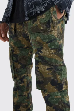 Slim Stacked Flare Multi Cargo Camo Bandana Trouser | BoohooMAN UK