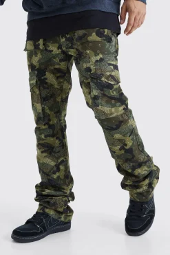 Slim Stacked Flare Multi Cargo Camo Bandana Trouser | BoohooMAN UK