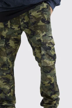 Slim Stacked Flare Multi Cargo Camo Bandana Trouser | BoohooMAN UK
