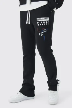 Slim Stacked Flare Paint Splatter Gusset Jogger | BoohooMAN UK