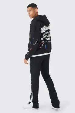 Slim Stacked Flare Paint Splatter Gusset Jogger | BoohooMAN UK