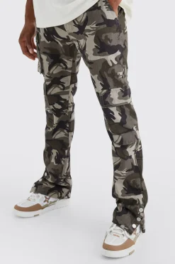Slim Stacked Popper Hem Multi Cargo Camo Trouser | BoohooMAN UK