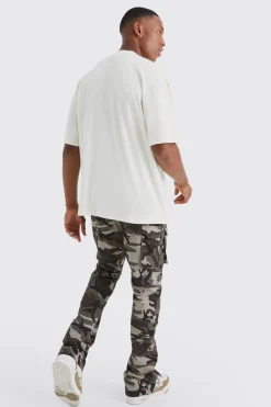 Slim Stacked Popper Hem Multi Cargo Camo Trouser | BoohooMAN UK