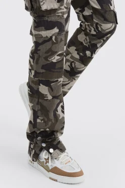 Slim Stacked Popper Hem Multi Cargo Camo Trouser | BoohooMAN UK