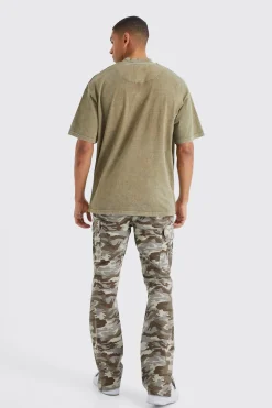 Slim Stacked Ripstop Split Hem Cargo Camo Trouser | BoohooMAN UK