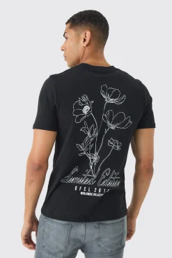 Slim Stencil Floral Back Printed T-Shirt | BoohooMAN UK