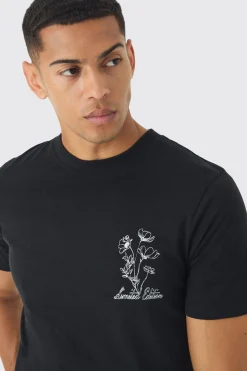 Slim Stencil Floral Back Printed T-Shirt | BoohooMAN UK