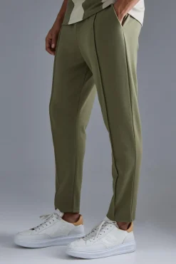 Slim Tapered Elastic Waist Pintuck Crop Jogger | BoohooMAN UK