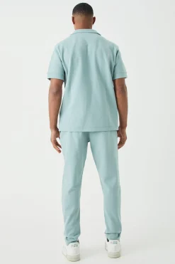 Slim Tapered Interlock Pintuck Jogger | BoohooMAN UK