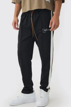 Slim Tapered Pique Panel Boohooman Embroidered Jogger | BoohooMAN UK