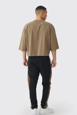 Slim Tapered Pique Panel Boohooman Embroidered Jogger | BoohooMAN UK