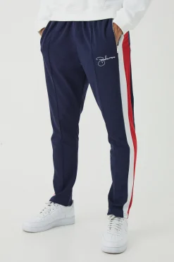 Slim Tapered Pique Panel Boohooman Embroidered Jogger | BoohooMAN UK