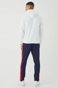 Slim Tapered Pique Panel Boohooman Embroidered Jogger | BoohooMAN UK