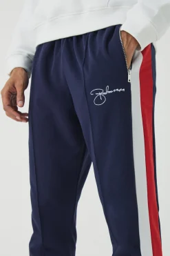 Slim Tapered Pique Panel Boohooman Embroidered Jogger | BoohooMAN UK