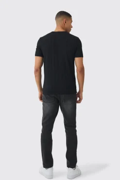 Slim Textured T-shirt | BoohooMAN UK