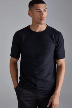 Slim Textured T-shirt | BoohooMAN UK