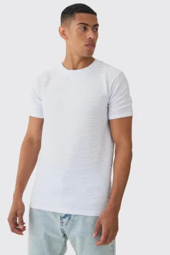 Slim Textured T-shirt | BoohooMAN UK