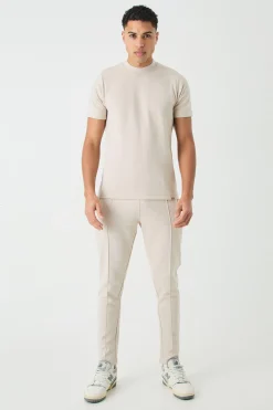 Slim T-shirt & Jogger Interlock Set | BoohooMAN UK