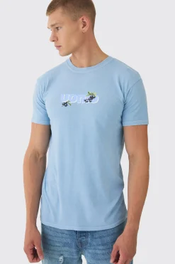 Slim Uomo Berry Back Print Wash T-Shirt | BoohooMAN UK