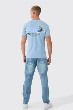 Slim Uomo Berry Back Print Wash T-Shirt | BoohooMAN UK