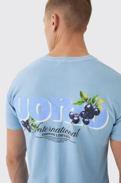 Slim Uomo Berry Back Print Wash T-Shirt | BoohooMAN UK
