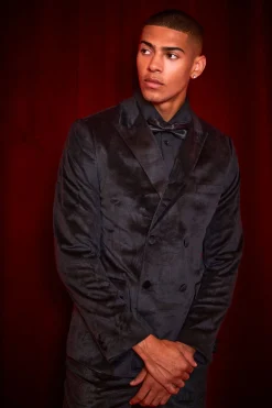 Slim Velour Suit | BoohooMAN UK