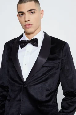 Slim Velvet And Satin Lapel Suit Jacket | BoohooMAN UK