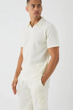 Slim Waffle Revere Polo And Cargo Shorts Set | BoohooMAN UK