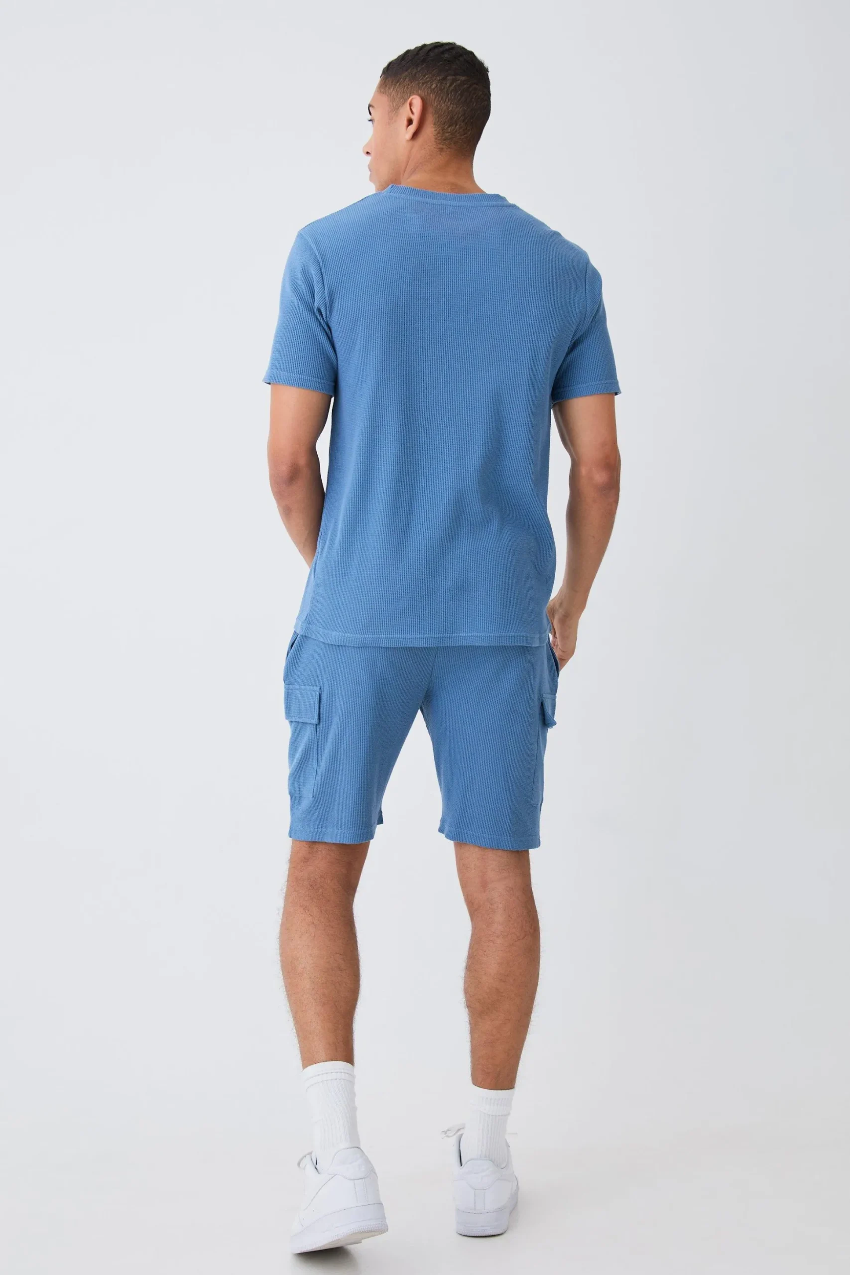 Slim Waffle T-shirt & Cargo Short Set | BoohooMAN UK