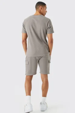 Slim Waffle T-shirt & Cargo Short Set | BoohooMAN UK