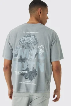Slim Washed Floral Back Print T-Shirt | BoohooMAN UK