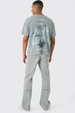 Slim Washed Floral Back Print T-Shirt | BoohooMAN UK