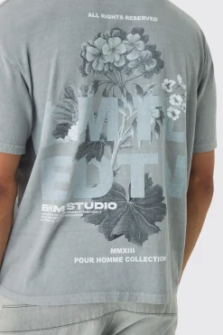 Slim Washed Floral Back Print T-Shirt | BoohooMAN UK