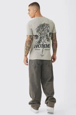 Slim Washed Floral Back Print T-Shirt | BoohooMAN UK