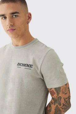 Slim Washed Floral Back Print T-Shirt | BoohooMAN UK
