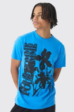 Slim Washed Floral Print T-Shirt | BoohooMAN UK