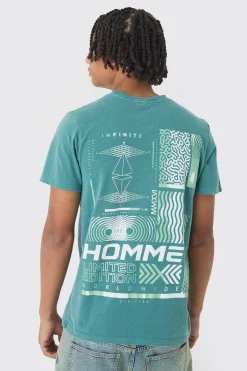 Slim Washed Geometric Print T-Shirt | BoohooMAN UK