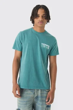 Slim Washed Geometric Print T-Shirt | BoohooMAN UK