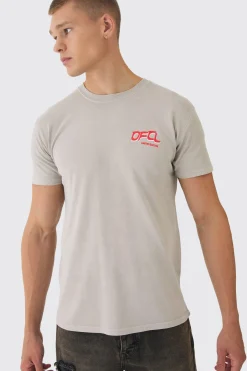 Slim Washed OFCL Chest Print T-Shirt | BoohooMAN UK