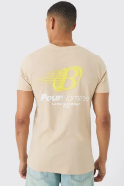 Slim Washed Pour Homme Puff Print T-Shirt | BoohooMAN UK