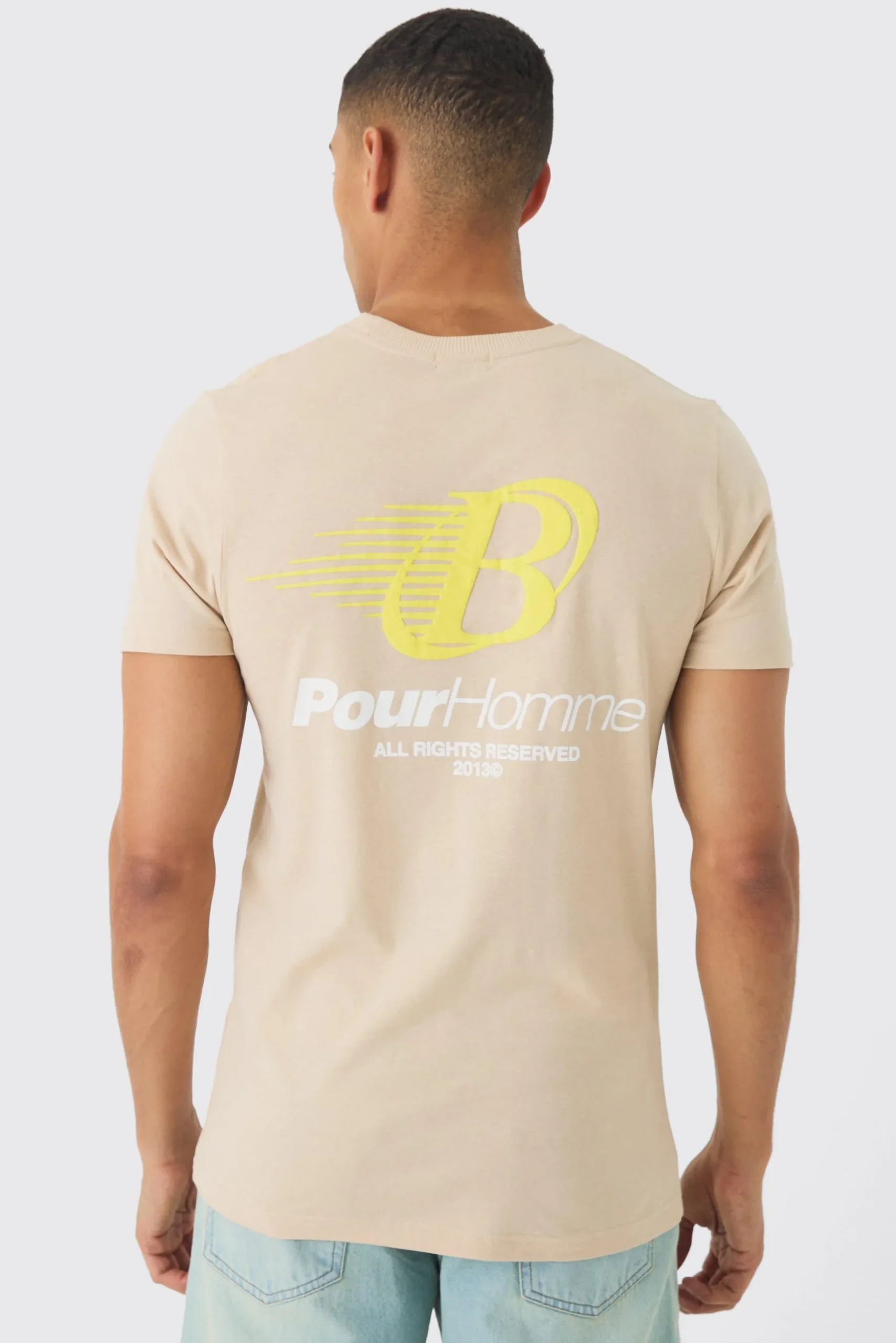 Slim Washed Pour Homme Puff Print T-Shirt | BoohooMAN UK