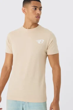 Slim Washed Pour Homme Puff Print T-Shirt | BoohooMAN UK