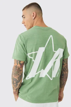 Slim Washed Star Back Print T-Shirt | BoohooMAN UK