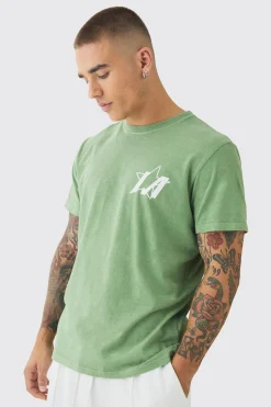 Slim Washed Star Back Print T-Shirt | BoohooMAN UK